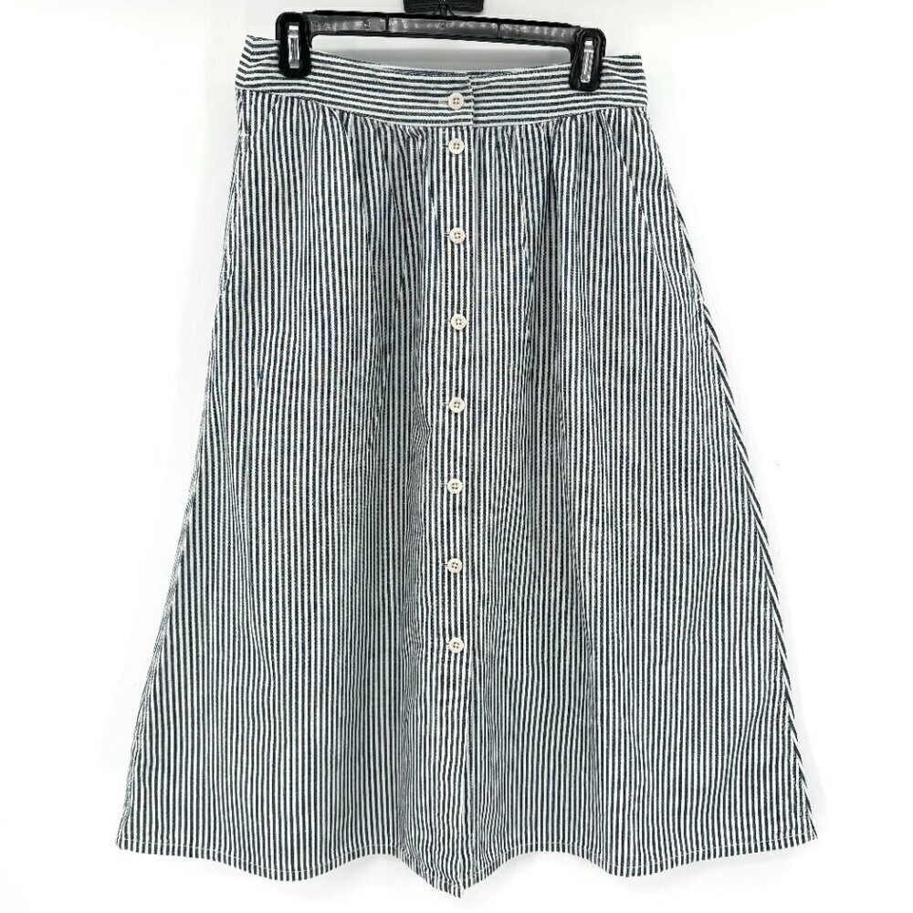 Madewell Palisade Button Front Chambray Stripe A-Line Lined Boho Lightweight 8 M - Picture 2 of 9